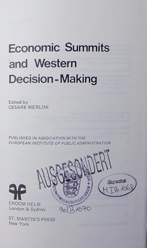 Immagine del venditore per Economic summits and western decision-making. venduto da Antiquariat Bookfarm