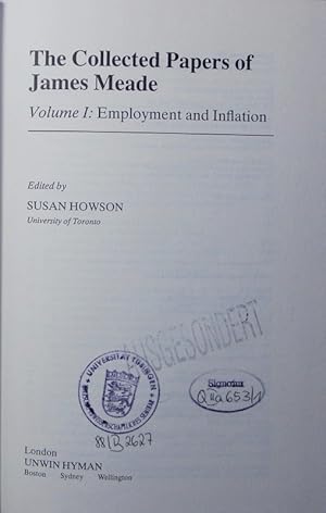 Seller image for The collected papers of James Meade. - 1. Employment and inflation. for sale by Antiquariat Bookfarm