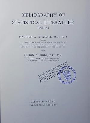 Image du vendeur pour Bibliography of statistical literature. - 1. 1950 - 1958. mis en vente par Antiquariat Bookfarm