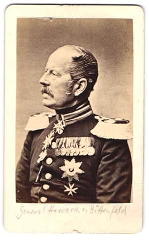 Bild des Verkufers fr Fotografie Portrait Generalfeldmarschall Eberhard Herwarth von Bittenfeld in Paradeuniform mit Ordenspange - Orden zum Verkauf von Bartko-Reher