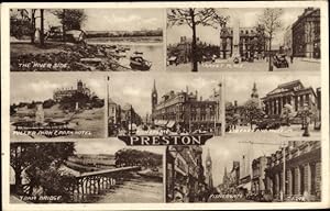 Bild des Verkufers fr Ansichtskarte / Postkarte Preston North West England, The River Side, Market Place, Fishergate, Tram Bridge, Park Hotel zum Verkauf von akpool GmbH