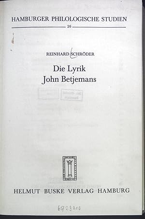 Bild des Verkufers fr Die Lyrik John Betjemans. Hamburger philologische Studien 26. zum Verkauf von books4less (Versandantiquariat Petra Gros GmbH & Co. KG)