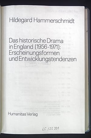 Bild des Verkufers fr Das historische Drama in England: (1956 - 1971); Erscheinungsformen und Entwicklungstendenzen. Studien zur Anglistik: zum Verkauf von books4less (Versandantiquariat Petra Gros GmbH & Co. KG)