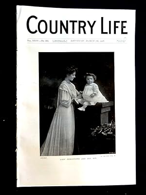 Bild des Verkufers fr Country Life magazine. No 583, 7th March 1908, Lymore Montgomeryshire, A Seat of the Earl of Powis. Portrait of Lady Oxmantown and Her Son., CURLING, The Beggars of Moscow, Finance of Small Holdings, Shooting in Brigand-Land nr Smyrna, Golf. zum Verkauf von Tony Hutchinson