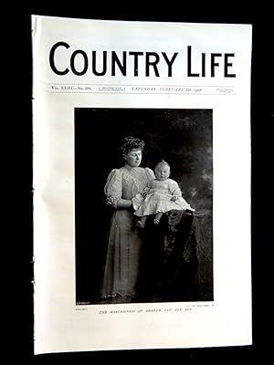 Bild des Verkufers fr Country Life magazine. No 579. 8th February 1908, Lake House in Wiltshire residence of J.W. Lovibond. Portrait of The Marchioness of Graham and Her Son., Waggoners Wells & Ludshott Common nr Hindhead, BURFORD (7pg), New Bobsleigh Run at Davos, The Belvoir Horses, The Grey-Lag Goose, Golf. zum Verkauf von Tony Hutchinson