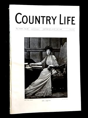 Bild des Verkufers fr Country Life magazine. No 597, 13th June 1908, HOLKHAM Norfolk Pt 2, Portrait of Mrs Asquith, Shooting - Pheasants, Sarah Cooke Sweet, Old English Earthenware, Signorinetta (horse), Golf. zum Verkauf von Tony Hutchinson