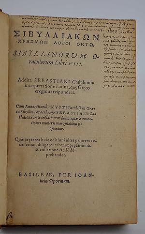 Sibylliak n chr sm n logoi okt . Sibyllinorum oraculorum libri VIII. Addita Sebastiani Castalioni...