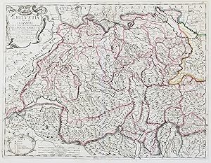 Bild des Verkufers fr L'Helvetia o Paese de Svizzeri con li Stati, che sono a medesimi Collegati, e Soggetti divisa ne suoi Tredici Cantoni, et altre Iurisdittioni"- Schweiz Suisse Switzerland Svizzera carte gravure carta zum Verkauf von Antiquariat Steffen Vlkel GmbH