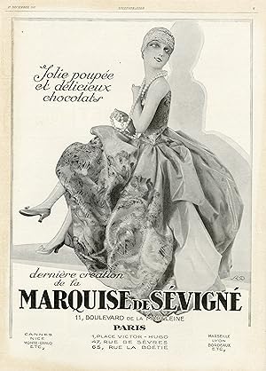 "CHOCOLAT MARQUISE DE SÉVIGNÉ" Annonce originale entoilée parue dans L'ILLUSTRATION du 17/12/1927