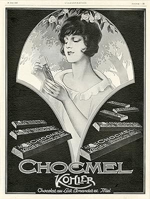 "CHOCOLAT CHOCMEL KOHLER" Annonce originale entoilée parue dans L'ILLUSTRATION du 26/6/1926
