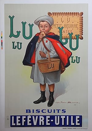 "BISCUITS LEFÈVRE-UTILE" Affiche originale entoilée / Litho d'après Firmin BOUISSET 1897 / DAUDE ...