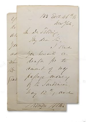 Autograph note in ink, boldly signed by Tilton, to a Mr. De Selding concerning Tilton's passage t...