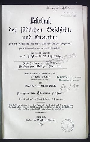 Seller image for Lehrbuch der jdischen Geschichte und Literatur: Von der Zerstrung des ersten Tempels bis zur Gegenwart mit dem Beiheft: Proben zur jdischen Literatur. for sale by books4less (Versandantiquariat Petra Gros GmbH & Co. KG)