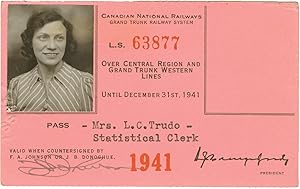 Collection of ten original railroad identification passes belonging to one woman, 1936-1947