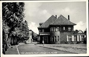 Bild des Verkufers fr Ansichtskarte / Postkarte Lningen in Oldenburg, Hotel Deutsches Haus, Strae zum Verkauf von akpool GmbH