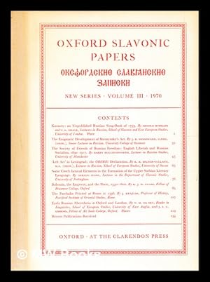 Seller image for Oxford Slavonic Papers / [Volume III] for sale by MW Books