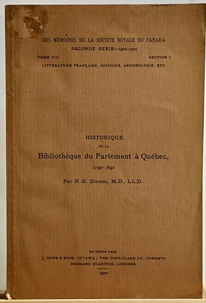 Historique de la Bibliothèque du Parlement à Québec, 1792-1892