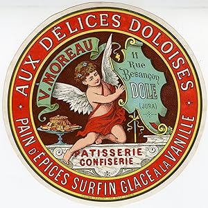 "AUX DÉLICES DOLOISES PAIN D'ÉPICES SURFIN" Etiquette-chromo originale (entre 1890 et 1900)