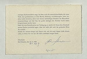 Imagen del vendedor de Gedruckte Dankeskarte fr Glckwnsche zum 80. Geburtstag mit eigenh. U. a la venta por Eberhard Kstler Autographen&Bcher oHG