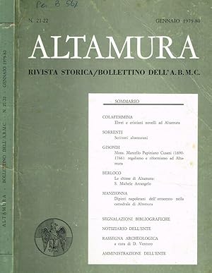 Bild des Verkufers fr Altamura. Rivista storica, bollettino dell'A.B.M.C. n.21-22, gennaio 1979-80 zum Verkauf von Biblioteca di Babele