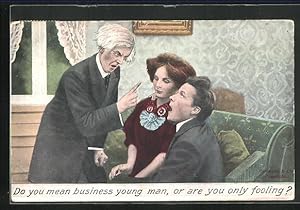 Bild des Verkufers fr Ansichtskarte Mann redet dem verliebten Paar ins Gewissen, Scherz zum Verkauf von Bartko-Reher
