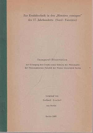 Zur Erzähltechnik in den ' Histoires comiques ' des 17. Jahrhunderts. Inaugural-Dissertation, Fre...