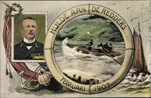 Passepartout Ansichtskarte / Postkarte Hulde aan de Redders, Schiffsunglück Februar 1907, Prinz H...