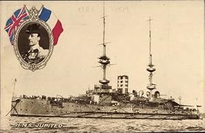 Bild des Verkufers fr Ansichtskarte / Postkarte Britisches Kriegsschiff, HMS Jupiter, Dreadnought, John Jellicoe zum Verkauf von akpool GmbH