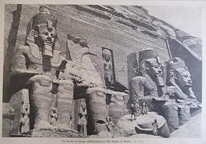 Holzstich - Ansichten die Fassade des großen Höhlentempels zu Abu Simbil in Nubien. / Inneres ein...