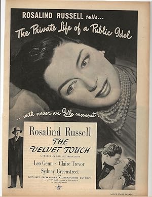 Imagen del vendedor de The Velvet Touch Trade Print Ad 1948 Rosalind Russell, Leo Glenn, Claire Trevor a la venta por AcornBooksNH