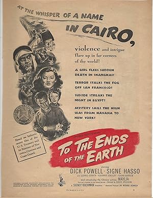 Imagen del vendedor de To the Ends of the Earth Trade Print Ad 1947 Dick Powell, Signe Hasso a la venta por AcornBooksNH