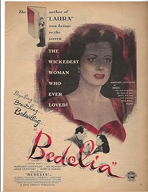 Immagine del venditore per Bedelia Trade Print Ad 1946 Margaret Lockwood, Ian Hunter, Anne Crawford venduto da AcornBooksNH