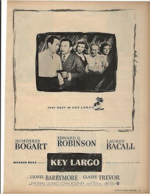 Imagen del vendedor de Key Largo Trade Print Ad 1948 Humphrey Bogart, Lauren Bacall a la venta por AcornBooksNH