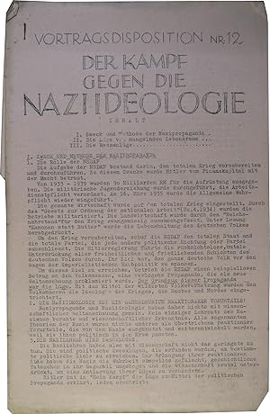 Vortragsdisposition Nr. 12 Der Kampf gegen die Naziideologie.