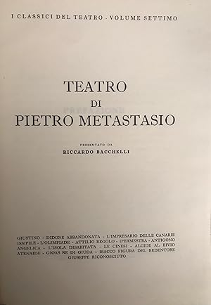 Immagine del venditore per Teatro di Pietro Metastasio - I classici del teatro - Volume settimo venduto da librisaggi