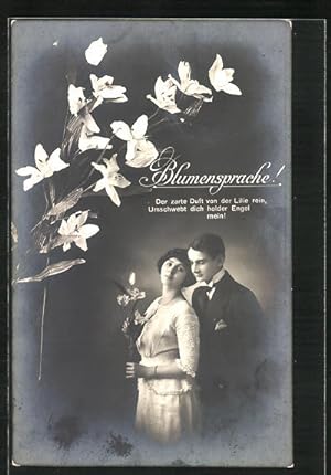 Bild des Verkufers fr Ansichtskarte Mann berreicht der Angebeteten eine Lilie, Blumensprache zum Verkauf von Bartko-Reher