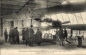 Ansichtskarte / Postkarte Reims Marne, Concours d'Aeroplanes Militaires 1911, Biplan H. Farman