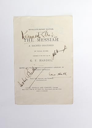 Seller image for An Originala Title-page from Novello?s Pocket Edition of Handel?s Messiah, signed by Isobel Baillie and three other singers, Kenneth Ellis, Edna Hall and one other unidentified. for sale by Lasting Words Ltd