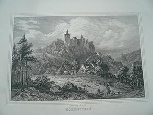 Hohenstein, anno 1840, Stahlstich von Poppel Johann. Malerische Ansicht der Ruine der Hohenstaufe...