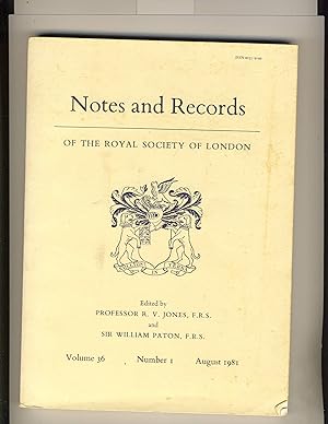 Seller image for Notes and Records of the Royal Society of London Volume 36 Number 1 August 1981 for sale by Richard Lemay