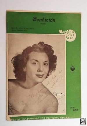 ANTIGUA PARTITURA - OLD MUSIC SHEET: CONDICIÓN (BOLERO), Música del Sur, Portada Lolita Garrido.