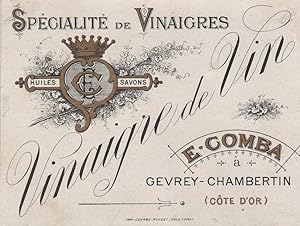 "VINAIGRE DE VIN E. COMBA Gevrey-Chambertin" Etiquette-chromo originale (entre 1890 et 1900)