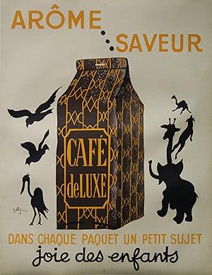 "ARÔME . SAVEUR / Café deLUXE" Affiche originale entoilée / Litho par Joël AMIC (années 40)