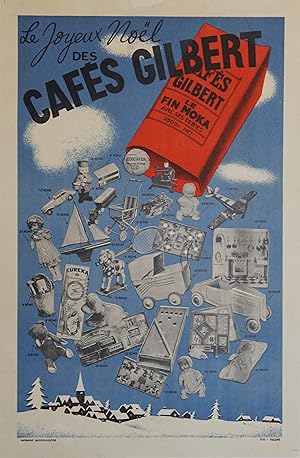 "LE JOYEUX NOËL DES CAFÉS GILBERT" Affiche originale entoilée / Litho-photo par PUB BAZAINE / Imp...