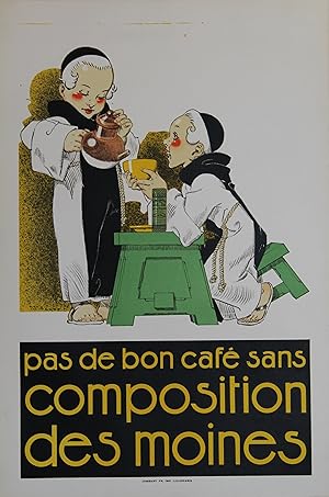 "Café COMPOSITION DES MOINES" Affiche originale entoilée / Litho René VINCENT / JOMBART FR. Imp. ...