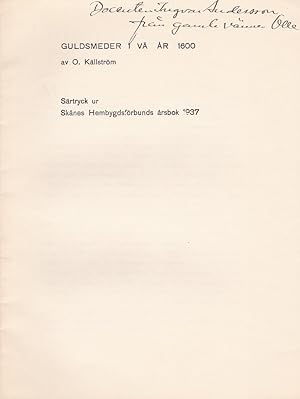 Bild des Verkufers fr Guldsmeder i V r 1600. Srtryck ur Sknes Hembygdsfrbunds rsbok 1937. zum Verkauf von Centralantikvariatet