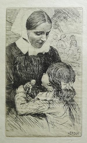 "Shulschwester" original etching by Bruno Héroux. As published in Zeitschrift für bildende Kunst ...