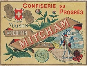"MITCHAM (CONFISERIE DU PROGRÈS) A. COUFFIN" Etiquette-chromo originale (entre 1890 et 1900)