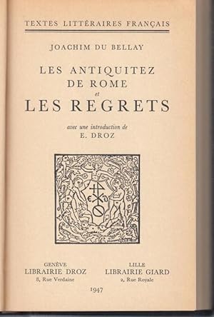 Seller image for Les Antiquitez de Rome et Les Regrets ( Textes Littraires Francais ). for sale by Antiquariat Carl Wegner