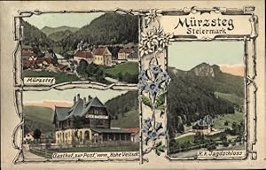 Ansichtskarte / Postkarte Mürzsteg Steiermark, K. k. Jagdschloss, Gasthof zur Post, vorm. Hohe Ve...